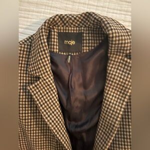 Maje houndstooth Blazer coat in Black and Brown